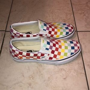 Rainbow checkered slip on Vans men’s 5.5, womens 7